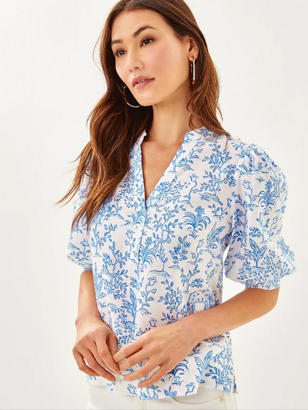 MIALEIGH ELBOW SLEEVE LINEN TOP, RESORT WHITE TALL TALES